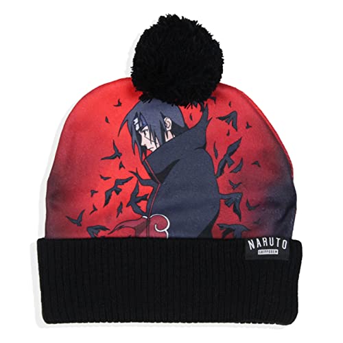 MAOKEI - Naruto Shippuden Itachi Akatsuki Style Cuffed Pom Beanie - B0BHN94RKY