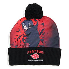 MAOKEI - Naruto Shippuden Itachi Akatsuki Style Cuffed Pom Beanie - B0BHN94RKY